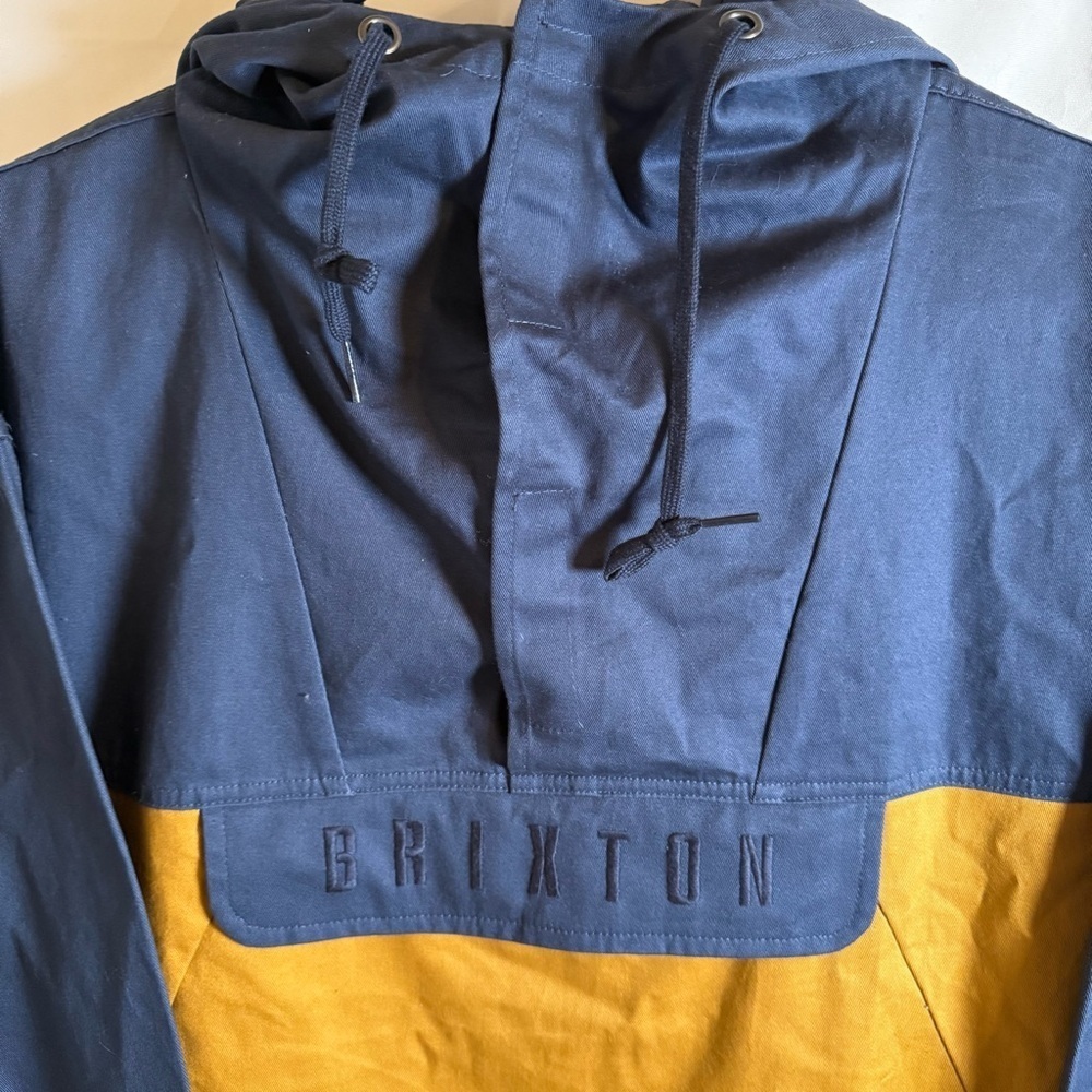 Brixton Colorblock Hooded Anorak Pullover Jacket Navy Mustard 100% Cotton - Picture 2 of 11